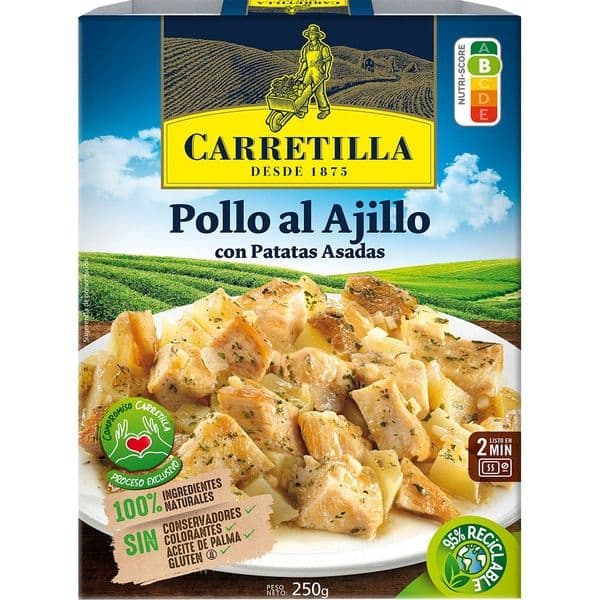 Pollo al Ajillo: Con Patatas Asadas  Carretilla 250 Gr